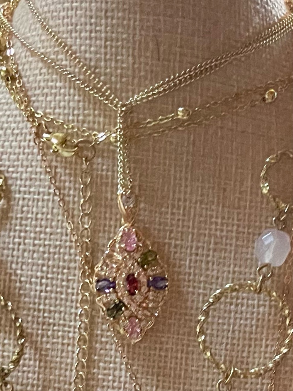 Gold-Tone Multi-Stone Pendant Necklace - Pink & Multicolor